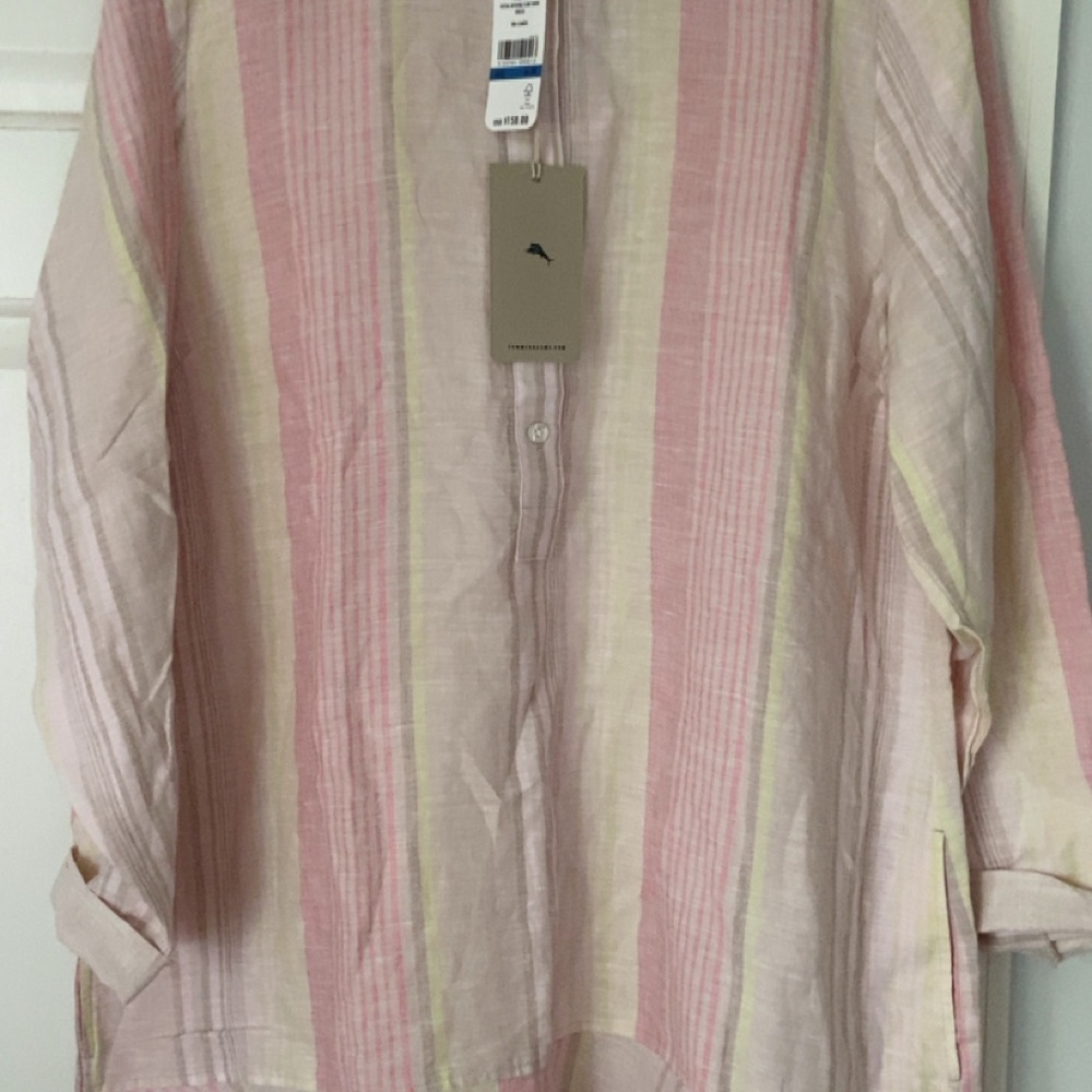 Tommy Bahama Lightweight Linen  Button Front Striped Shirt Dress